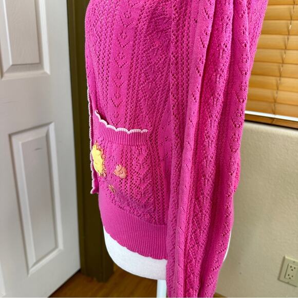 LoveShackFancy Pink Knit Flower Appliqué Pocket Cardigan Sweater. ⭐️Rare.⭐️ - Picture 11 of 13